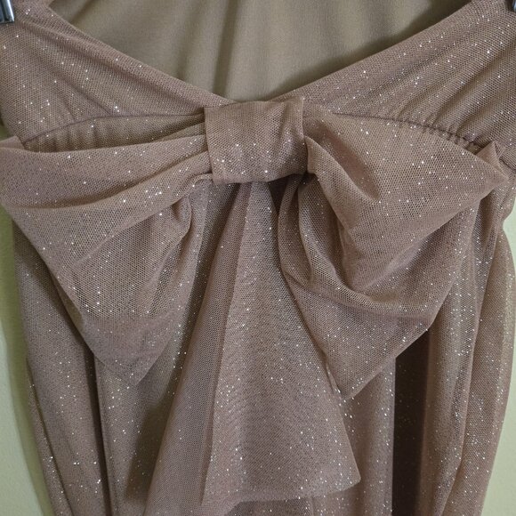 Lovely Day Ivory Glitter Maxi Dress Bow Ruffle Detail Sparkle Size S - Picture 10 of 14